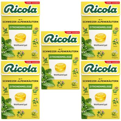 Ricola Zitronenmelisse ohne Zucker fruchtig im Böxli 50g 5er Pack