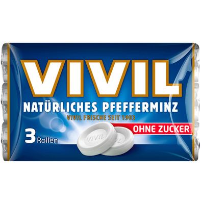 Vivil Pastillen mit natürlichem Pfefferminz 3 Rollen zuckerfrei 84g