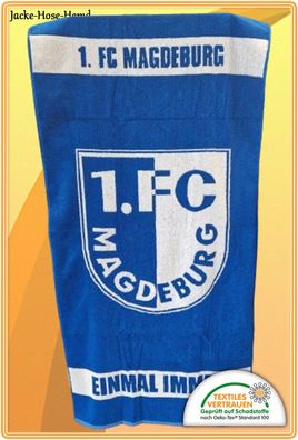 1. FC Magdeburg Duschtuch Badetuch Badestola Blau Weiß Logo Wappen Gr: 70x140 cm NEU