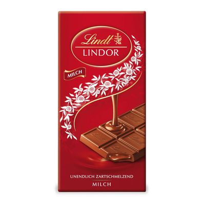Lindor Milch rot Vollmilchschokolade mit zartschmelzender Füllung 100g