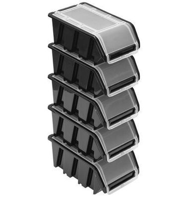 5x Stapelbox mit Deckel Box Sortierbox Schwarz NPKL6 10x15,5x7