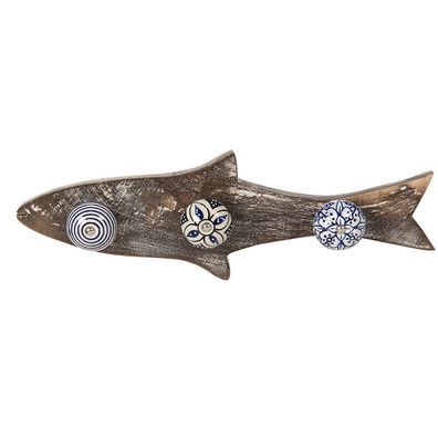 Clayre & Eef Wandgarderobe 3 Haken Fisch 33x5x10 cm Blau Holz Eisen (Gr. 33x5x10 cm)