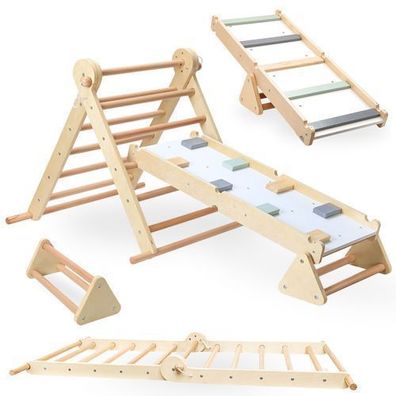 Selbstgebauter Kinderspielplatz aus Holz - Leiter + Kletterwand + Balancierbalken