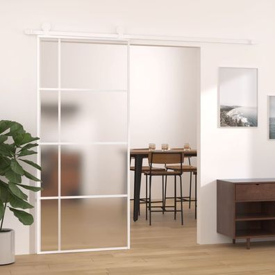 vidaXL Schiebetür ESG-Mattglas und Aluminium 90x205 cm Weiß