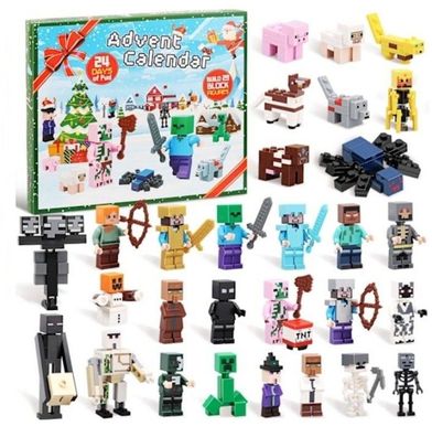 Adventskalender 2024 Minecraft, 24 Tage Spielzeugfigur Bausteine ??Countdown-Kalender
