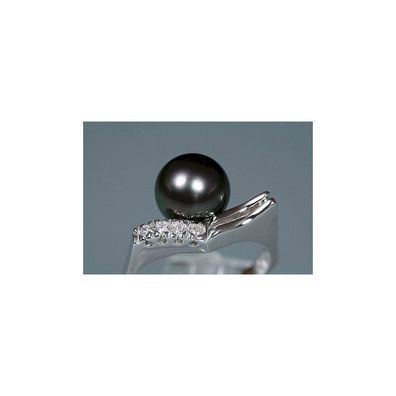 Luna-Pearls - TR0024 - Ring - 585 Weißgold - Tahitiperle 8-9mm - Diamanten 0.08ct