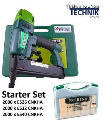 Prebena Starter Set Druckluftnagler 2XR ES40 mit ES Box 6000 Heftklammern KL-17