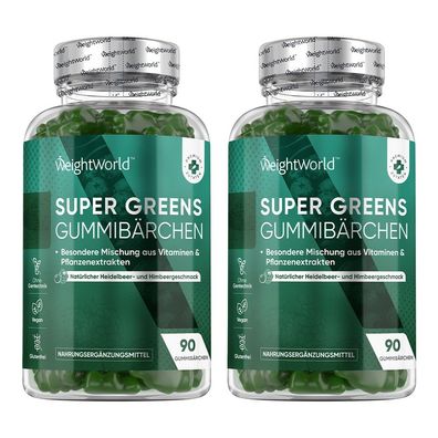 Super Greens Gummibärchen - 90 Vegane Multivitamin Gummies - WeightWorld - 2 Flaschen