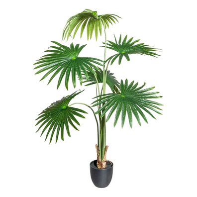 Kunstpflanze Washingtonia 120 cm mit 6 Blättern im Topf schwarz