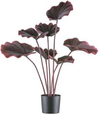 Strahlenpalme 100 cm dunkelrot im schwarzen Topf – Kunstpflanze für Innenräume