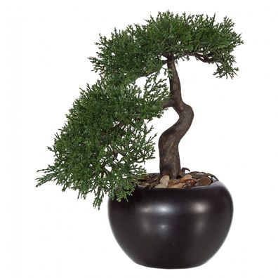 Kunstbonsai Zeder 25 cm im Keramiktopf mit Kies - Exotische Deko