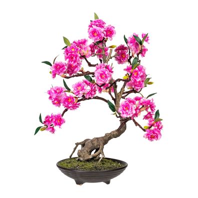 Bonsai Cerasum Pink 50cm Kunstpflanze in brauner Zementschale 20x6cm