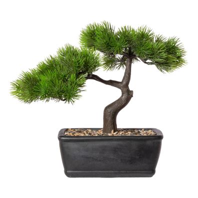 Bonsai Lärche Kunstpflanze 23x25 cm in schwarzer Zementschale