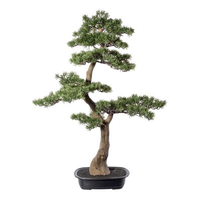 Bonsai Zeder Kunstpflanze 100x60 cm in schwarzer Schale 33x22 cm
