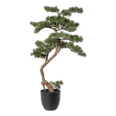 Bonsai Zeder 90 cm Kunstpflanze im schwarzen Topf 17,5x16,5 cm