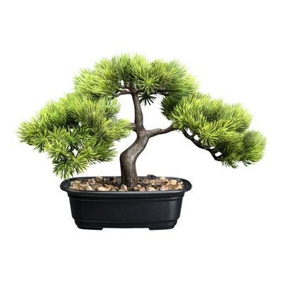 Bonsai Kiefer Kunstpflanze 23x30 cm mit schwarzer Schale und Kies