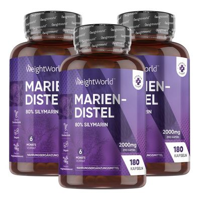 Mariendistel Kapseln - 2000mg Pulver - Mit 80% Silymarin - 3 Flaschen