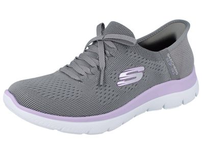 Skechers Summits Damen Schlupfsneaker Halbschuhe Slipper grau lila Textil vegan