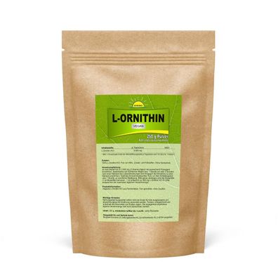 L-Ornithin, veganes Pulver, hochrein, ohne Zusätze, fein gemahlen, 250 g Beutel