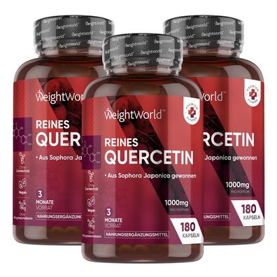 Quercetin 1000mg - 180 Vegane Kapseln - 3 Monate Vorrat - 3 Flaschen - WeightWorld