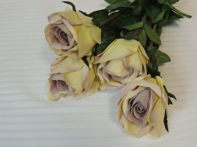 4er Set künstliche Rose halboffen Kunstblume in creme-flieder 78 cm