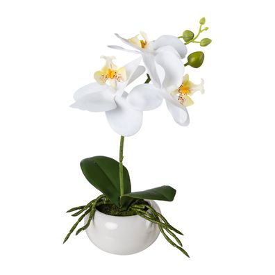 Künstliche Phalaenopsis Pflanzen 27 cm in weißer Keramikschale