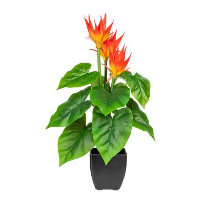 Künstliche Guzmania 58 cm mit 3 Blüten im Kunststofftopf Deko
