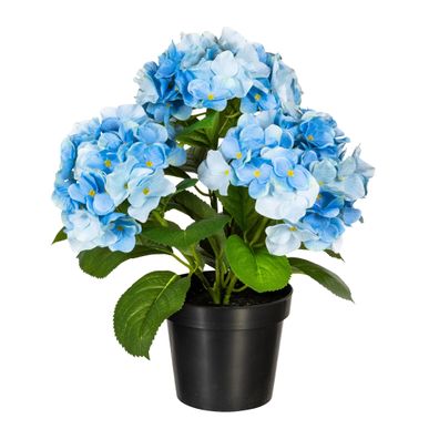 Künstlicher Hortensienbusch 32 cm in Blau, Rosa, Weiß im Topf