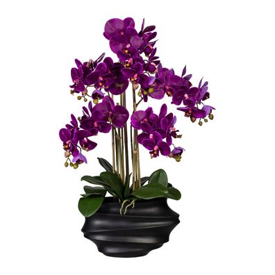 Künstliche Orchidee 75 cm in schwarzer Vase - Echte Blütenoptik