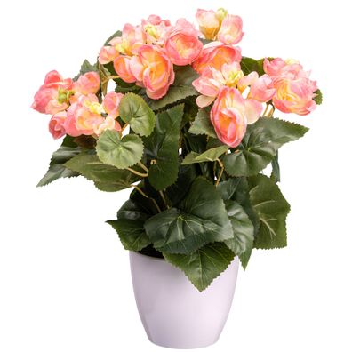 Kunstpflanze Begonienbusch rosa 35 cm im Kunststofftopf 12,5 x 11 cm