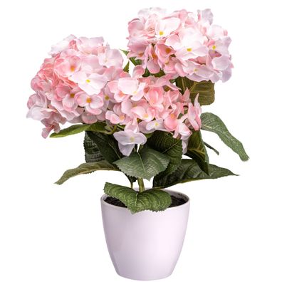 Kunstpflanze Hortensienbusch rosa 32 cm im Kunststofftopf 11x9,5 cm