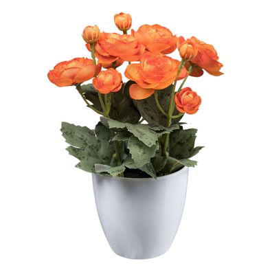 2er Set künstliche Ranunkel 20 cm orange im schwarzen Topf