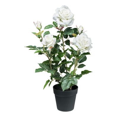 Kunstrosenbusch 58 cm in Weiß – Pflegeleichte Dekorpflanze