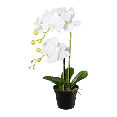 Phalaenopsis Kunstpflanze im Topf, 55 cm, weiße Orchidee Deko