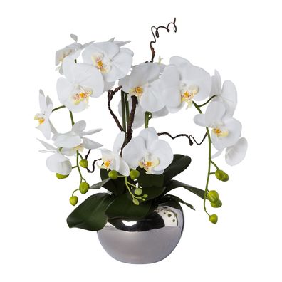 Phalaenopsisarrangement 55 cm in Silbertopf – Real Touch Kunstpflanze