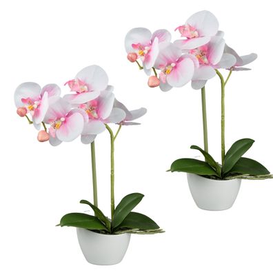 2er Set rosa Phalaenopsis Kunstpflanzen 33 cm im weißen Topf