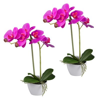 2er Set lila Phalaenopsis Orchideen 33 cm im weißen Topf