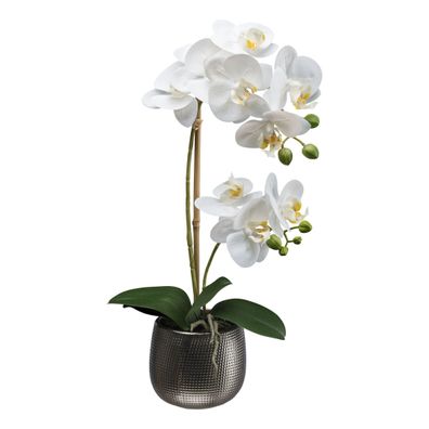 Phalaenopsis Orchidee 48 cm Kunstpflanze im weißen Topf – Pflegeleicht