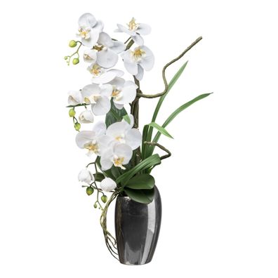 Phalaenopsis Kunstpflanze in Silbervase 68 cm, Pflegeleicht und Elegant
