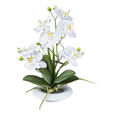 Weißer Orchidee Kunstpflanze 41 cm im Keramiktopf - Pflegeleicht