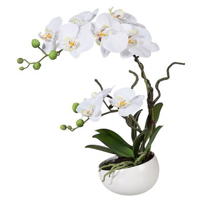 Phalaenopsis Kunstpflanze 42 cm in weißer Keramikschale - Real Touch