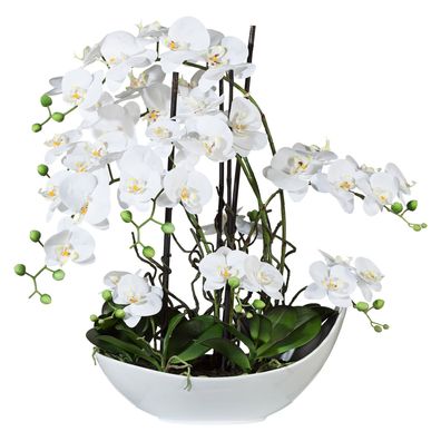 Phalaenopsisarrangement 68 cm in weißer Keramikschale - Real Touch