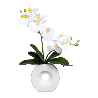 Phalaenopsis Orchidee 35cm in weißer Keramikvase – Kunstpflanze dekorativ