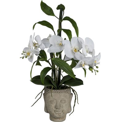 Orchideen-Bambus Arrangement 60 cm, Weiß, Real Touch, Zementtopf