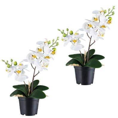 2er Set Phalaenopsis Orchideen Weiß 28cm, Real Touch Kunstpflanze