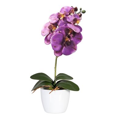 2er Set Phalaenopsis Orchideen 40 cm lila Kunstpflanze Keramiktopf