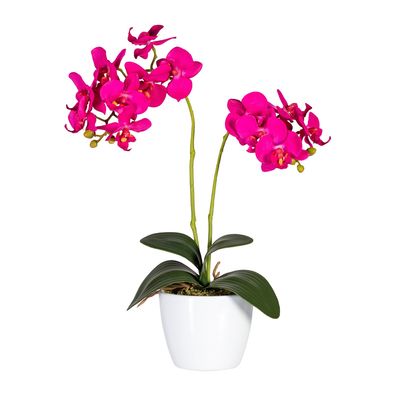 2er Set Phalaenopsis Orchideen 50 cm Kunstpflanze weißer Topf