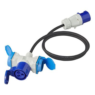 Adapterkabel 150cm 3x2,5mm² von CEE Stecker nach 2xSchuko + 1xCEE Steckdose