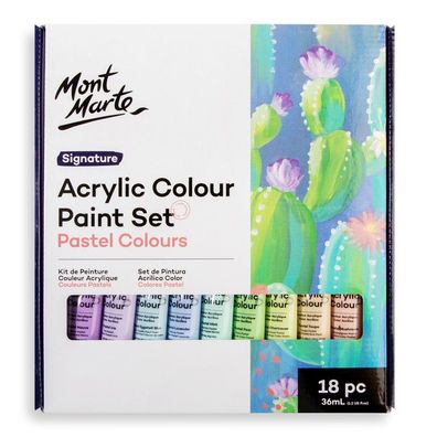 Mont Marte - Acrylfarben Set Pastell 18x36ml - Starke Deckkraft & Seidenmattes Finish