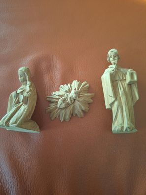 Volkskunst Erzgebirge handgeschnitzte Krippenfiguren 3teilig